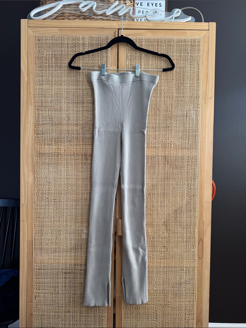 H&M Ribbed High-Waist Leggings - Light Gray
